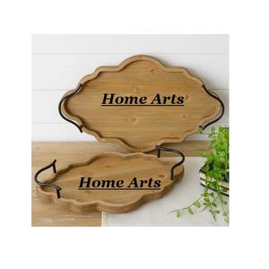 Ensemble de deux plateaux de service de tailles différentes avec une qualité supérieure Plateau de service en bois pour chocolats avec poignées en fer - Product Image 1