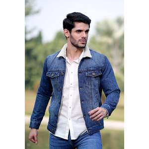 Veste en jean en coton Sherpa pour homme avec logo personnalisé 'ZEMBA', style streetwear, avec boutons décoratifs et techniques de lavage - Product Image 1