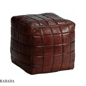 Leather Square Pouf Footstool Upholstered in Brown Faux Leather for the Living Room Bedroom and Kids Room - Product Image 2