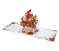 Carte de vœux de Noël 3D pop-up avec fleurs de poinsettia et motif d'oiseau cardinal
