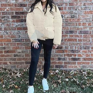 Veste matelassée courte pour femmes en gros, col montant, hiver, chaude, matelassée, tendance, beige - Product Image 2