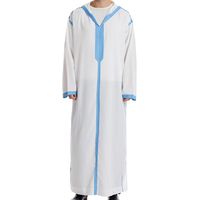 Robe musulmane pour homme bleu marine à manches longues, col mandarin, thobe jalabiya, vêtements traditionnels du Moyen-Orient, jubba kandura moderne