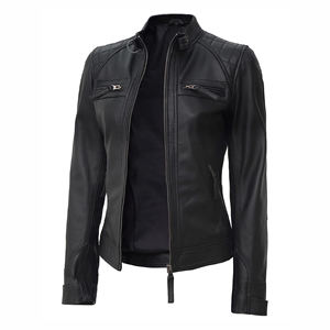 Chaqueta de cuero de bombardero de color marrón de alta calidad, chaquetas protectoras de cuero para exteriores para carreras de motos para mujer - Product Image 6