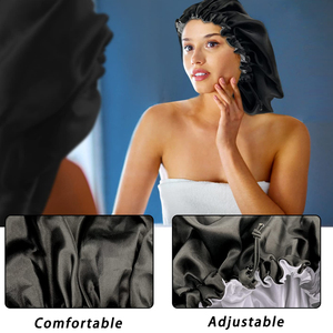 Venta al por mayor de lujo personalizable Logo 100% Mulberrry seda satén ajustable pelo gorros gorro de dormir para mujeres U - Product Image 5