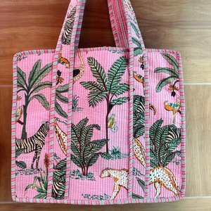 Fait à la main coton femmes été plage Shopping sac fourre-tout indien main bloc imprimé matelassé sac à bandoulière fermeture éclair tissu - Product Image 1