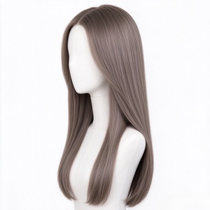 Perruque 100% cheveux humains, longue, brun cendré clair, cheveux raides, avec raie au milieu, pour femmes - Product Image 2