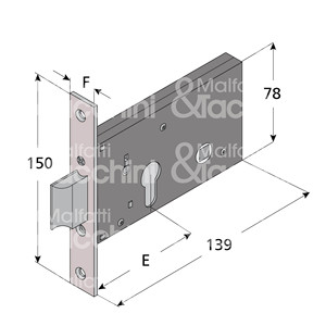 <b>LOCK</b> FOR BAND 1 throw and built-in reversible <b>latch</b>, shaped cylinder not included - Product Image 1