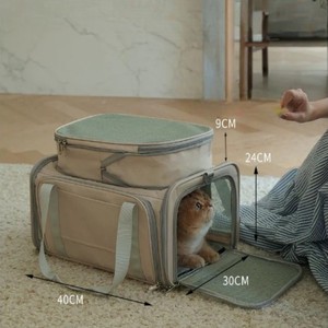 Soft-Sided Pet Carrier Bag Mesh Zipper Closure Breathable Window for <b>Cats</b> Gray Beige Color Quadratic Shape Leisure Style - Product Image 2