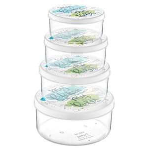 ชุดกล่องพลาสติกไร้สาร BPA มีลวดลาย4ชิ้นภาชนะบรรจุอาหารในครัวแบบวางซ้อนกันได้ภาชนะเก็บของปลอดภัยฝาปิด - Product Image 1