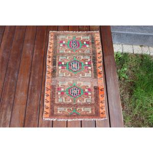 Tapis vintage 1,3 x 2,5 pieds, petit tapis turc, tapis persan en laine orange - Product Image 1