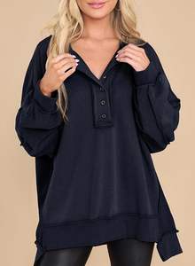 เสื้อสเวตเชิ้ตโอเวอร์ไซส์แบบลำลองสำหรับผู้หญิงเสื้อทูนิคอแบบสวมหัวมีกระดุมแขนยาว - Product Image 3