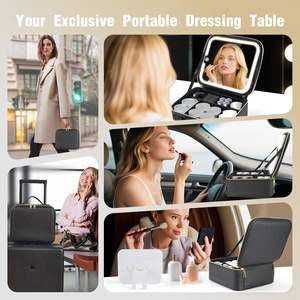 Trousse de maquillage de voyage avec bande Velcro Miroir de maquillage LED éclairé amovible Cadeau avec séparateur séparable - Product Image 6