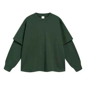 T-shirt à manches longues pour homme, respirant, double couche, coton de haute qualité, surdimensionné, poids lourd, col rond, double couche - Product Image 3