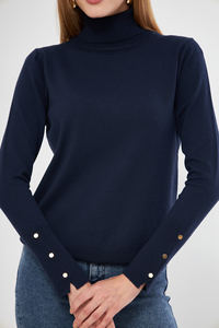 Suéter de Punto para Mujer de Nuevo Estilo a la Moda, con Manga Larga, Cuello Alto y Botones, para Uso Deportivo, Casual, de Oficina y Elegante, Oportunidad de Venta al por Mayor - Product Image 4