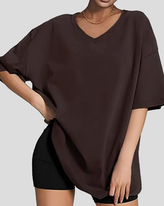 Camiseta extragrande para mujer, logotipo personalizado, liso, color sólido, cuello en V, calidad superior, 100% algodón, 180 GSM, estilo informal de Bangladesh - Product Image 3