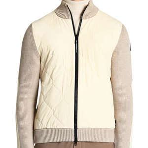 Veste en tricot hybride pour homme, panneau avant rembourré, fermeture éclair, coupe ajustée, haut décontracté pour l'hiver, superposition - Product Image 3