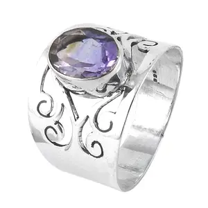 Cincin bentuk Oval perak murni 925 batu permata kecubung ungu alami untuk pria desain pesanan kustom pabrikan perhiasan India