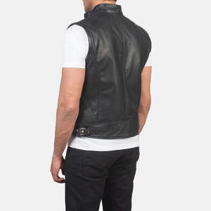 Chaleco de Motociclista Roland Otoñal en Cuero Negro Acolchado, Chalecos de Cuero Genuino con Relleno de Algodón, Logotipo Personalizable para Uso en Exteriores - Product Image 5