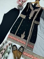 Malaika Arora, actrice indienne, porte un magnifique salwar kameez noir en tissu faux georgette lourd, taille M à XXL, avec un ensemble dupatta.