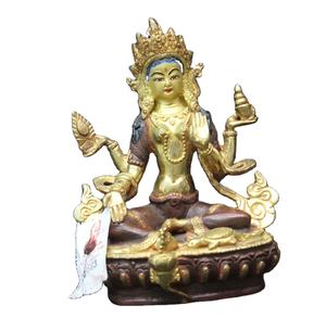 Statue artisanale religieuse spirituelle antique, Tara verte en bronze, sculpture indienne, finition antique, métal en laiton, cuivre, pierres précieuses Rudra - Product Image 6