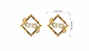 Boucles d'oreilles carrées ondulées en or 14 carats plaqué rhodium avec diamants naturels taille brillant pour femmes - Product Image 2