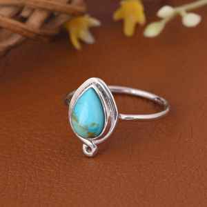 Anillo de Boda de Plata de Ley con Turquesa Kingman en Forma de Lágrima, Estilo Boho Suroeste, Joyería de Lujo con Piedra Natural para Mujer - Product Image 3