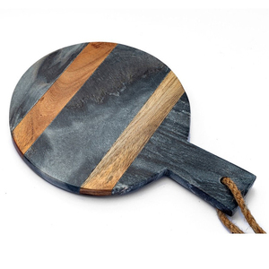 Tabla de cortar de madera de acacia de cocina de la mejor calidad y tabla de cortar de costura redondeada de mármol gris y blanco - Product Image 2