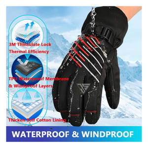 Guante de nieve de esquí de invierno clásico para hombre, hecho de tela impermeable laminada de poliuretano/cinta reflectante/cuero PU, forro polar - Product Image 2