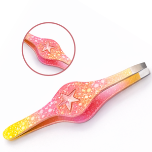 Pinzas para Cejas de Acero Inoxidable con Degradado Arcoíris y Diseño de Estrella, Punta Inclinada de Precisión, Herramienta de Belleza Ecológica para Depilación - Product Image 1