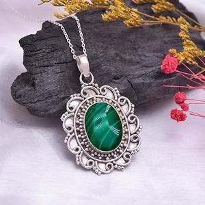 Pendentif en pierre précieuse malachite Design tendance Pendentif en argent sterling 925 Cadeau de mariage parfait pour l'amour avec des bijoux estampillés 925 - Product Image 3