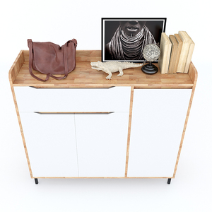 Meuble à chaussures moderne de 1,2 m KG68033 avec 3 portes et 1 tiroir, en bois d'hévéa avec pieds en fer - Product Image 6