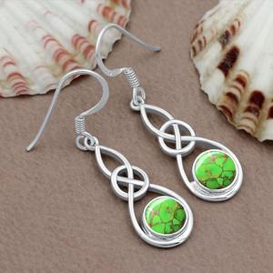 Pendientes de piedras preciosas turquesas, pendientes de forma redonda de Plata de Ley 925 sólida para mujeres y niñas, Pendientes colgantes, joyería estampada 925 - Product Image 5