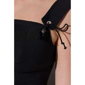 Crop top noir avec bretelles à œillets, vêtement décontracté de longueur courte avec logo sur le devant - Product Image 4