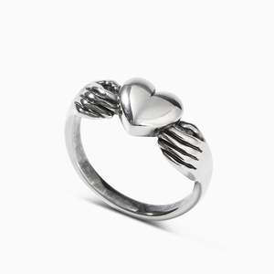 Jeulia Claddagh Heart Sterling <b>Silver</b> <b>Couple</b> <b>Ring</b> with Pearl and Cushion Cut Diamond - Product Image 2