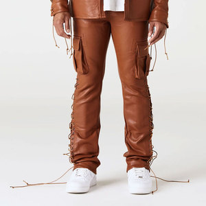 OEM comprar hombres moda Slim Fit pantalones de cuero Casual Wear Original cuero mejor 2024 calidad hombres hombre pantalón cordón pantalones de chándal - Product Image 1