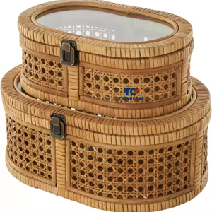 Articles de décoration pour la maison Boîte en bois de rotin carrée polyvalente et durable écologique classique avec verre - Product Image 1