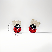 Pendientes Clásicos de Plata de Ley con Diseño de Mariquita para Niños, con Baño de Rodio y Esmalte, Hechos en España, Listos para Enviar