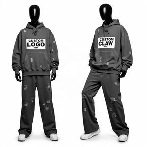 ชุดวอร์มสำหรับผู้ชายโอเวอร์ไซส์450gsm ผ้าเฟรนช์เทอร์รี่ทรงหลวมมีฮู้ดซีดและซักแบบเรียงซ้อนกัน - Product Image 1