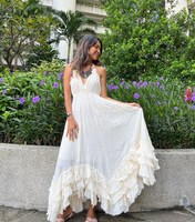 Robe longue à fleurs style Boho pour femme, dos nu, noire, tenue de soirée, plage, vacances, soleil, nouvelle collection