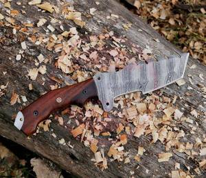 Cuchillo rastreador de Damasco con mango de madera y Funda de cuero Herramientas personalizadas para acampar al aire libre - Product Image 4