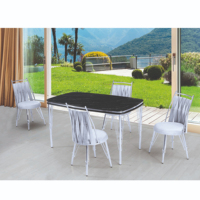 Ensemble de salle à manger extensible 6 chaises avec plateau en verre trempé, pieds en métal, design moderne et imperméable pour la maison, la villa ou le bureau