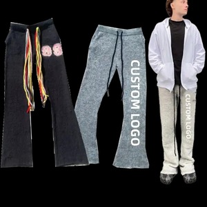 Haute qualité hommes décontracté Street Wear coton Mohair Flare pantalons de survêtement léger imprimé motif droit plat avant cordon de serrage - Product Image 1