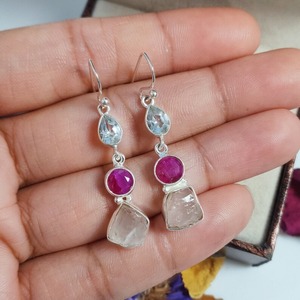 925 argent naturel Rose Quartz pierre brute boucles d'oreilles en gros boucles d'oreilles en argent Sterling bijoux faits à la main pour femmes filles boucle d'oreille - Product Image 2