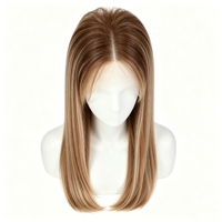 Perruque synthétique transparente à dentelle frontale pour femmes, perruque droite brun clair avec racine des cheveux naturelle pré-épilée, usage quotidien