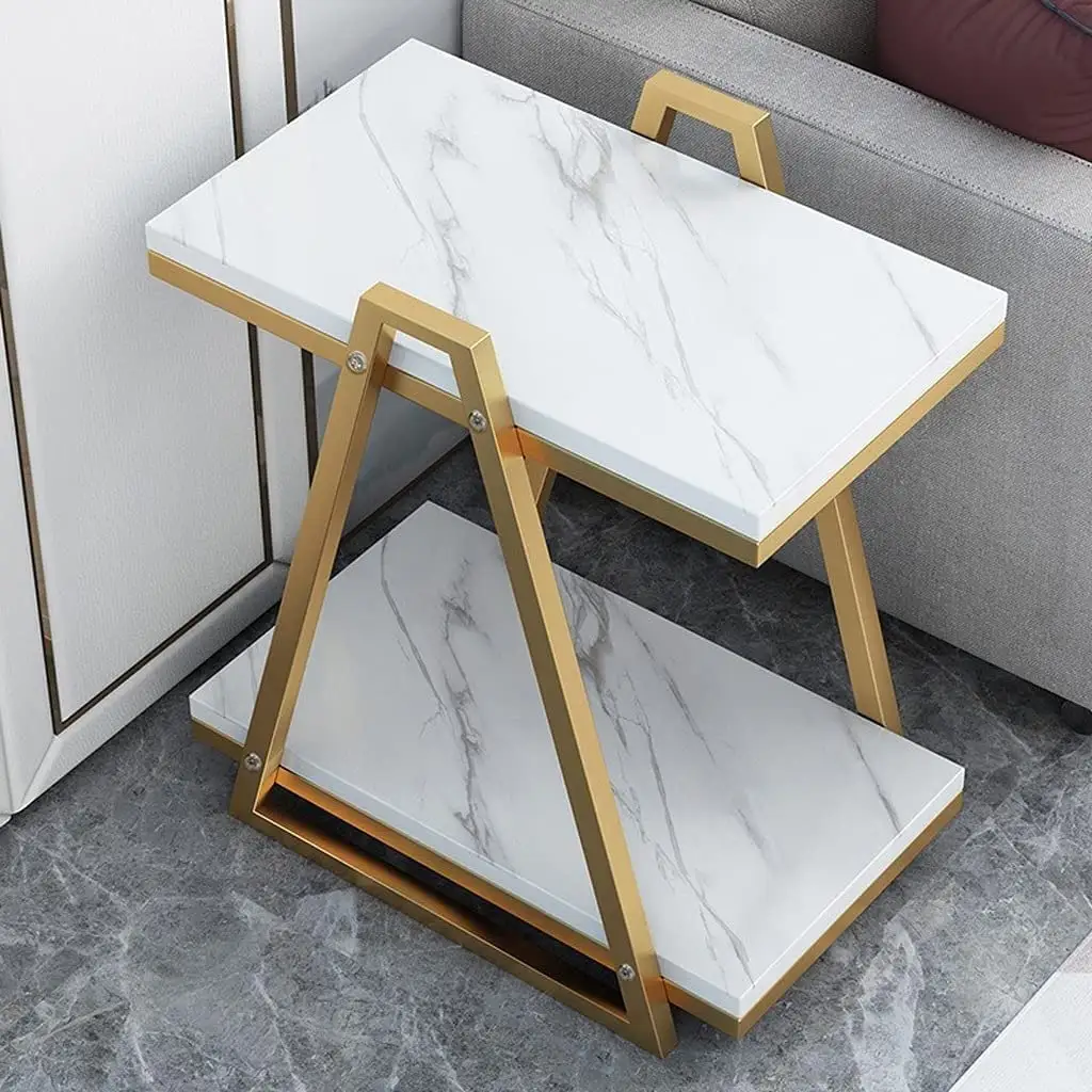 डबल प्रदर्शन संगमरमर टेबल धातु सोने और सफेद फैंसी कंसोल साइड टेबल घर धातु फर्नीचर सामान अच्छी गुणवत्ता टेबल