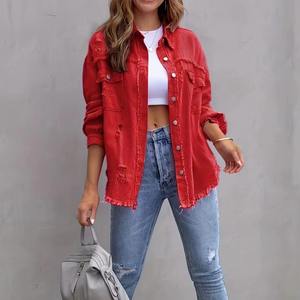 Vestes en jean unies décontractées pour femmes respirantes confortables avec manches longues coupe régulière pour adultes taille hiver coton remplissage - Product Image 5