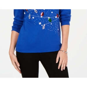 Top Casual da Donna Karen Scott in Cotone con Luci Natalizie e Paillettes Blu-X-Large per la Stagione Invernale - Product Image 3