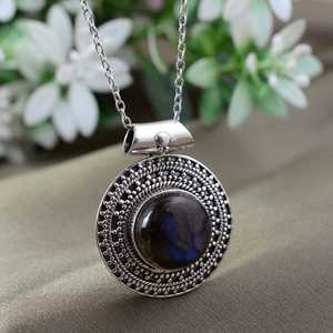 Premium Quality <b>Boho</b> Circle Pendant <b>Necklace</b> Brass Jewelry for Women Silver Plated Tribal Round Pendant for Wholesale OEM - Product Image 2