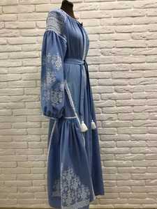 Nouvel arrivage de robe brodée vintage pour femmes, mode ukrainienne, longue longueur au sol, glands décontractés, manches longues, taille, ficelle - Product Image 2