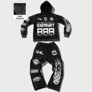 Lettre personnalisée impression et la figure hommes survêtement DTG impression sweat à capuche pantalon évasé décontracté 2 pièces ensemble - Product Image 1